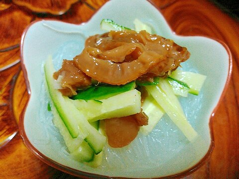 ホタテ佃煮とキュウリの春雨サラダ